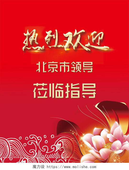 热烈欢迎北京市领导莅临指导红色海报模板